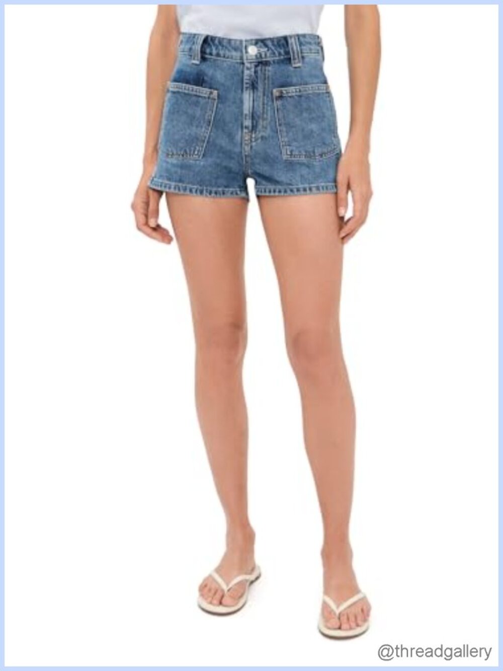 High Rise Denim Sailor Shorts Fitted Retro Patch Pockets